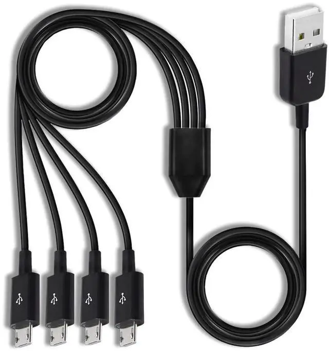 Main image of Micro USB Splitter Cable 4-in-1 Multi Micro USB Charging Cord USBMicro Wire Lead Type A Male to 4 MicroUSB Male Adapter Cable for Data Sync/Charge (1.64ft Black)