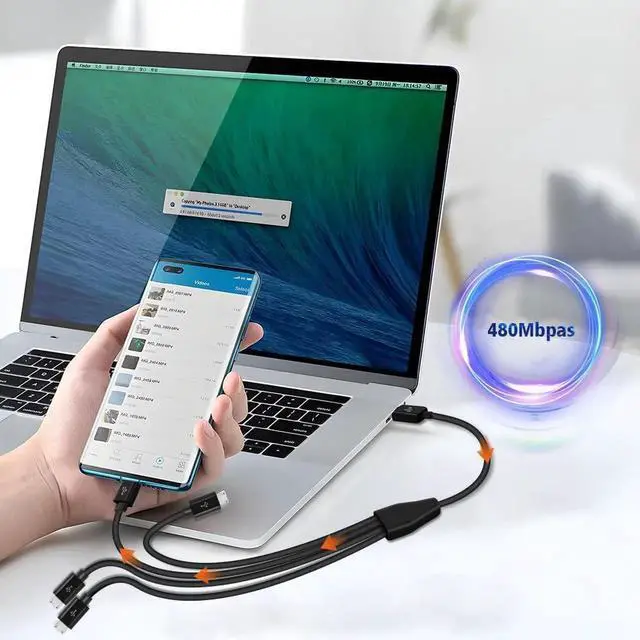 Alt view image 6 of 7 - Micro USB Splitter Cable 4-in-1 Multi Micro USB Charging Cord USBMicro Wire Lead Type A Male to 4 MicroUSB Male Adapter Cable for Data Sync/Charge (1.64ft Black)