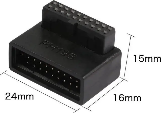 Alt view image 4 of 7 - JAENFONG USB 3.0 19/20 Pin 90 Degree Adapter Male to Female L Turn Right Angle Socket for Desktop Motherboard Internal Connector Down Angled(PH19B)