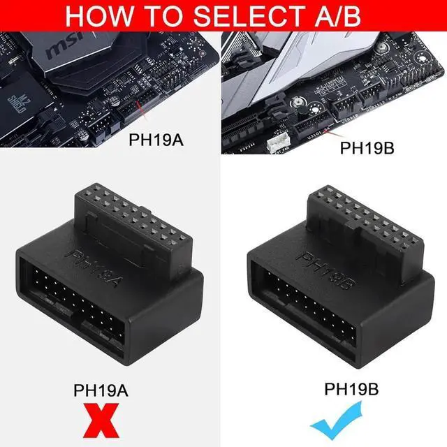 Alt view image 5 of 7 - JAENFONG USB 3.0 19/20 Pin 90 Degree Adapter Male to Female L Turn Right Angle Socket for Desktop Motherboard Internal Connector Down Angled(PH19B)