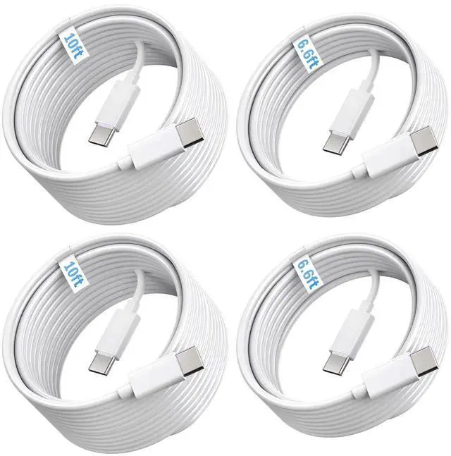 Main image of 4-Pack [ 2x6ft + 2x10ft ] 60W USB-C to C Fast Charging Cable Type C to C Charger Cord for iPhone 16 16 Plus 16 Pro 16 Pro Max 15 15 Plus 15 Pro 15 Pro Max Pad Pro Galaxy S25 S24 S23 S22- White