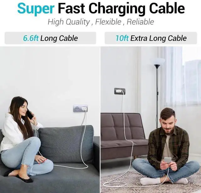 Alt view image 7 of 7 - 4-Pack [ 2x6ft + 2x10ft ] 60W USB-C to C Fast Charging Cable Type C to C Charger Cord for iPhone 16 16 Plus 16 Pro 16 Pro Max 15 15 Plus 15 Pro 15 Pro Max Pad Pro Galaxy S25 S24 S23 S22- White