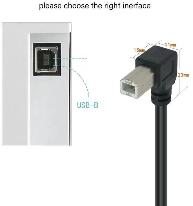 Alt view image 4 of 6 - JAENFONG 19inch USB b Right Angle 90 Degree Adapter High Speed Printer USB Cable 90 Degree USB b Cable usb2.0 A Male to B Male Printer Cord with 480Mbps (Up Angle 1.6Feet)