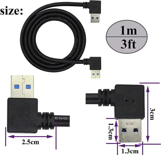 Alt view image 5 of 7 - JAENFONG Left & Right Angle USB 3.0 A Male Extender Cable90 Degree USB 3.0 A Male to A Male Data Transfer and Charging Connector Cable for USB Keyboard Mouse Flash Drive Hard Drive.(1M/3ft-Black)