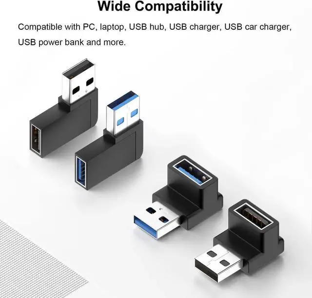 Alt view image 4 of 5 - JAENFONG 90 Degree USB 3.0 Adapter (4 Pack) Vertical Up and Down Angle Horizontal Left and Right Angle USB Male to Female Extender Connector