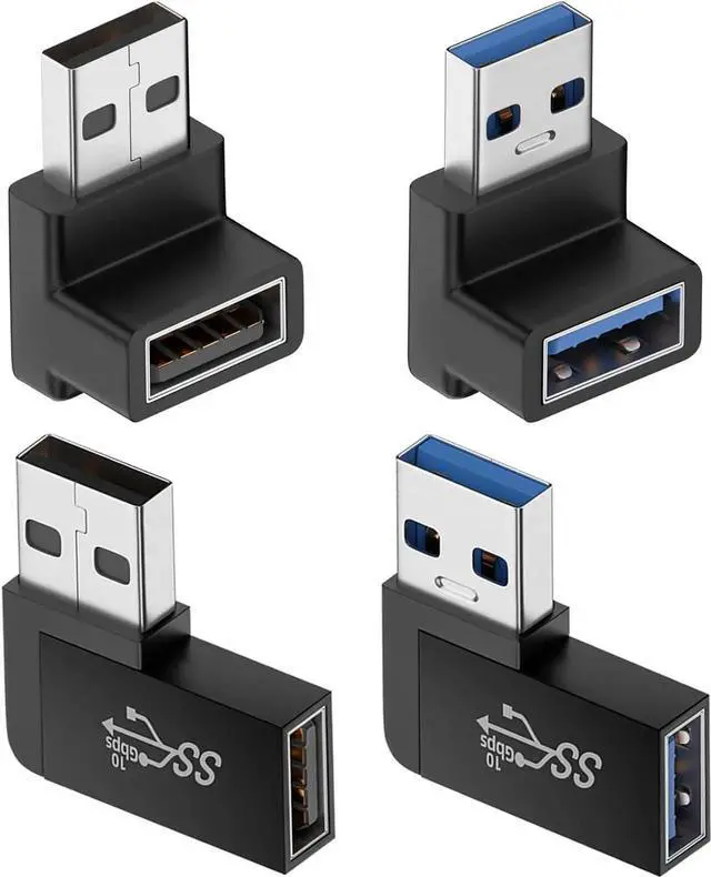 Main image of JAENFONG 90 Degree USB 3.0 Adapter (4 Pack) Vertical Up and Down Angle Horizontal Left and Right Angle USB Male to Female Extender Connector