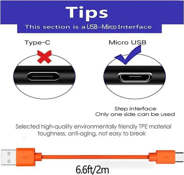 Alt view image 4 of 5 - Replacement Fast Charging Charger Cable Power Cord Wire Compatible for Ring Enabled Video Doorbell (2020 Release) 2/3/3 Plus/4 Doorbell Pro/Plus and Camera Battery Charging Cable (3.3ft Orange)