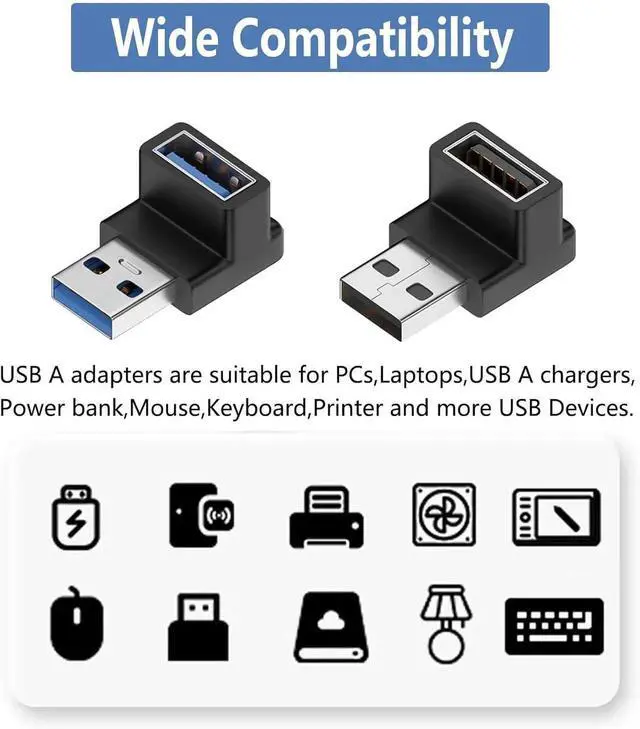 Alt view image 5 of 5 - JAENFONG 90 Degree USB 3.1 Adapter UpDown USB A Male to Female Adapter for PC Laptop USB A Charger and More USB Devices (UpDown)