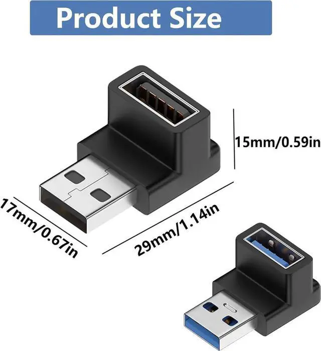 Alt view image 2 of 5 - JAENFONG 90 Degree USB 3.1 Adapter UpDown USB A Male to Female Adapter for PC Laptop USB A Charger and More USB Devices (UpDown)