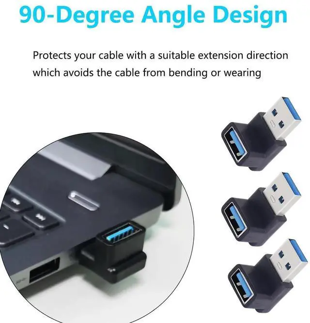 Alt view image 4 of 7 - JAENFONG LANMINGLEL 10Gbps USB 3.2 Adapter 90 Degree USB Female to Male Adapter OTG Data Transfer Adapter for Laptop Tablet Phone 3 Pack(Black USB A M/F)