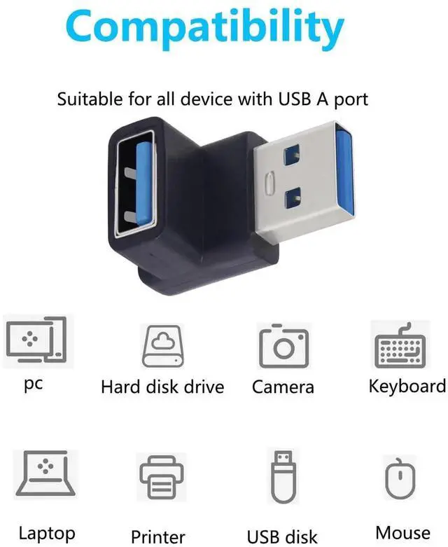 Alt view image 2 of 7 - JAENFONG LANMINGLEL 10Gbps USB 3.2 Adapter 90 Degree USB Female to Male Adapter OTG Data Transfer Adapter for Laptop Tablet Phone 3 Pack(Black USB A M/F)