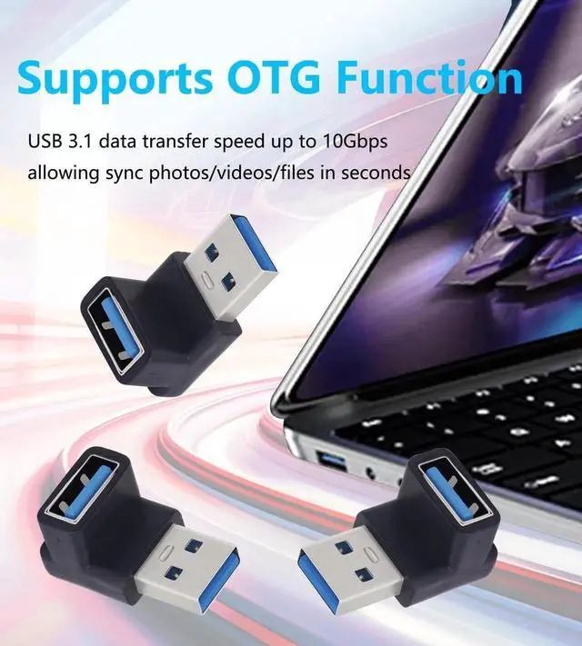 Alt view image 7 of 7 - JAENFONG LANMINGLEL 10Gbps USB 3.2 Adapter 90 Degree USB Female to Male Adapter OTG Data Transfer Adapter for Laptop Tablet Phone 3 Pack(Black USB A M/F)