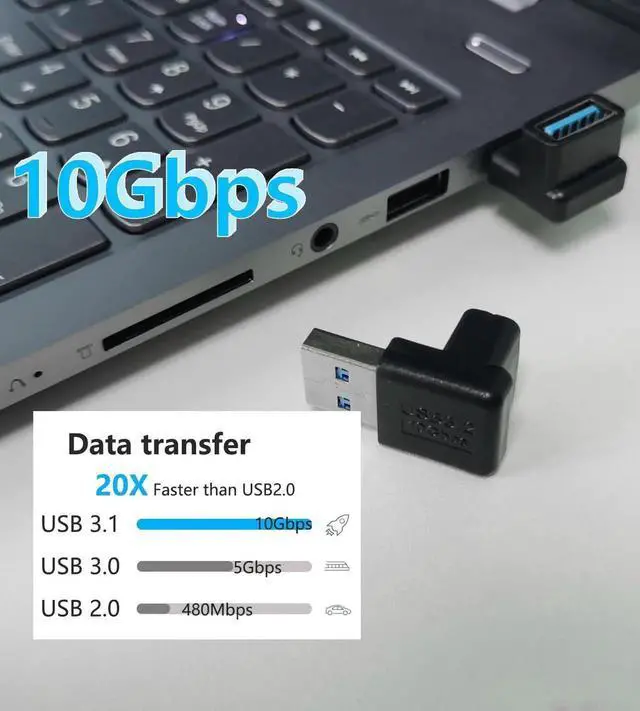 Alt view image 3 of 7 - JAENFONG LANMINGLEL 10Gbps USB 3.2 Adapter 90 Degree USB Female to Male Adapter OTG Data Transfer Adapter for Laptop Tablet Phone 3 Pack(Black USB A M/F)