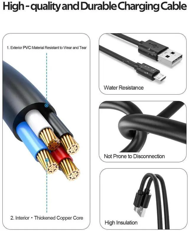 Alt view image 3 of 7 - Micro USB Charger Cable Fit for PS4 Controller DualShock 4 Xbox One S X Streaming Stick Express Premiere+ Fire TV Stick Android Phone Kindle Tablet Data Sync Power Charging Cord