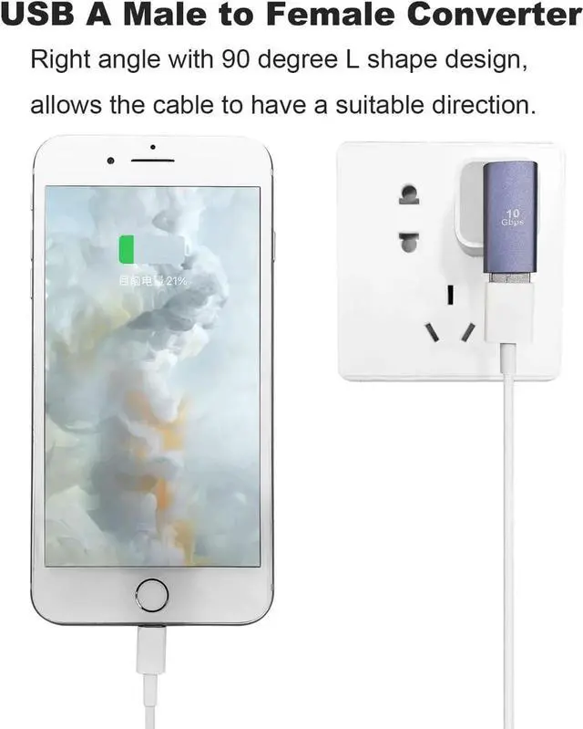 Alt view image 3 of 6 - JAENFONG 90 Degree USB 3.1 Adapter 2 Pack Left and Right Angle USB A Male to Female Converter Extender for PC Laptop USB A Charger Power Bank and More