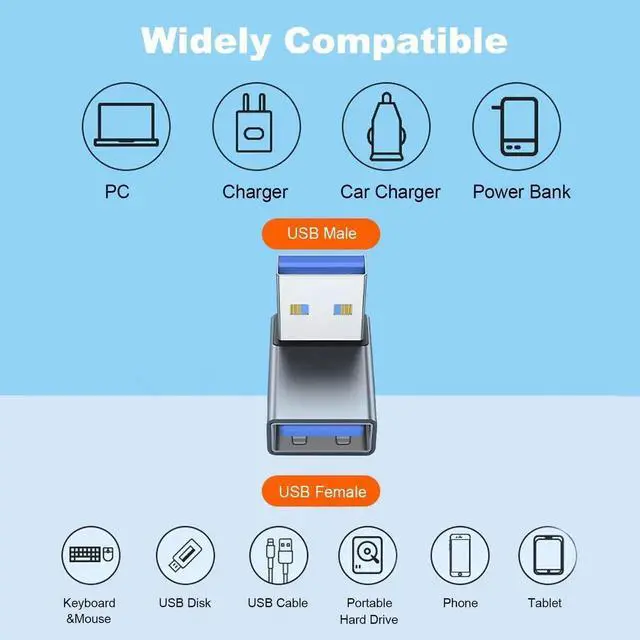 Alt view image 2 of 7 - JAENFONG 90 Degree USB 3.0 Adapter 2 Pack Upward Angle USB A Male to Female Converter Extender for PC Laptop USB A Charger Power Bank and More (Grey)