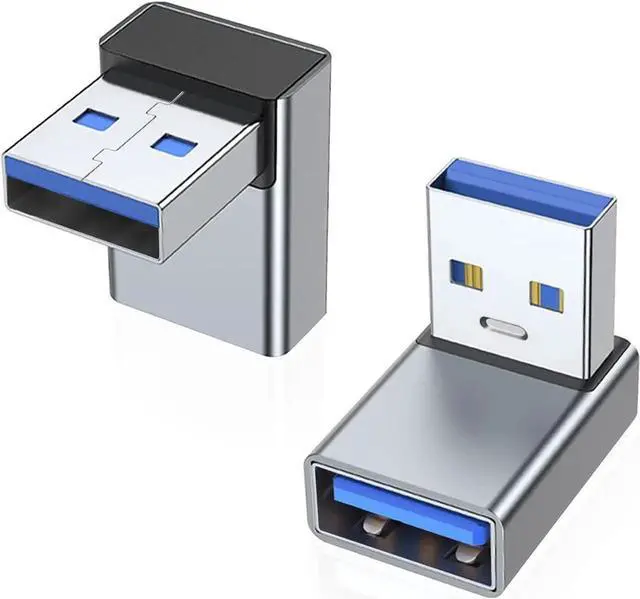 Main image of JAENFONG 90 Degree USB 3.0 Adapter 2 Pack Upward Angle USB A Male to Female Converter Extender for PC Laptop USB A Charger Power Bank and More (Grey)