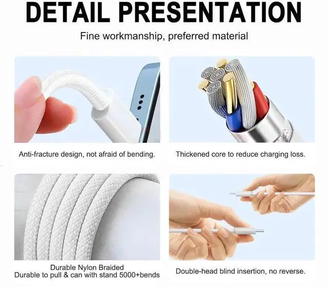 Alt view image 4 of 7 - 6FT AirPods 4 USB C Cable 20W Wall Charger for AirPods 4 Gen 2 2nd AirPods Max 2 (2024) TV Remote 3rd/4th gen TV 4K/Siri Remote 3 gen iPhone 15/16 Pro Max Plus Charging Cord