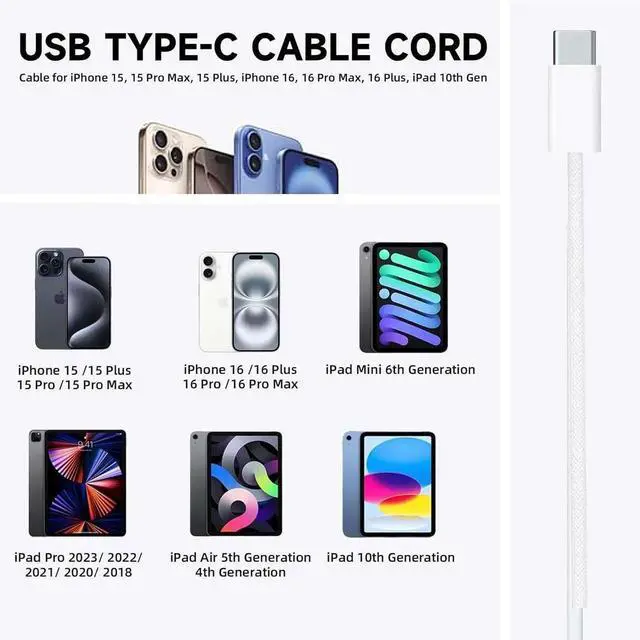 Alt view image 6 of 7 - 6FT AirPods 4 USB C Cable 20W Wall Charger for AirPods 4 Gen 2 2nd AirPods Max 2 (2024) TV Remote 3rd/4th gen TV 4K/Siri Remote 3 gen iPhone 15/16 Pro Max Plus Charging Cord