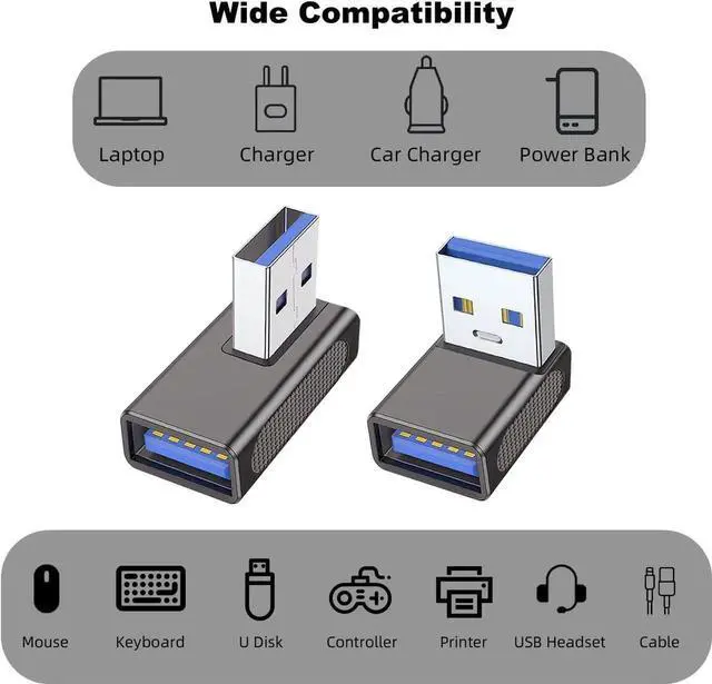 Alt view image 3 of 6 - JAENFONG 90 Degree USB 3.0 Adapter (4 Pack) Up Down Left and Right Angle USB-A Male to Female Extender Connector