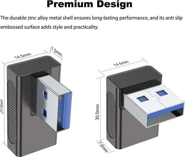 Alt view image 5 of 6 - JAENFONG 90 Degree USB 3.0 Adapter (4 Pack) Up Down Left and Right Angle USB-A Male to Female Extender Connector