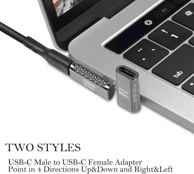 Alt view image 3 of 6 - JAENFONG USB Type C Male-to-Female Adapter 100W Fast Charging 20Gbps Data Transfer 90 Degree Design 8K & 60Hz Video Output Durable Aluminum Casing