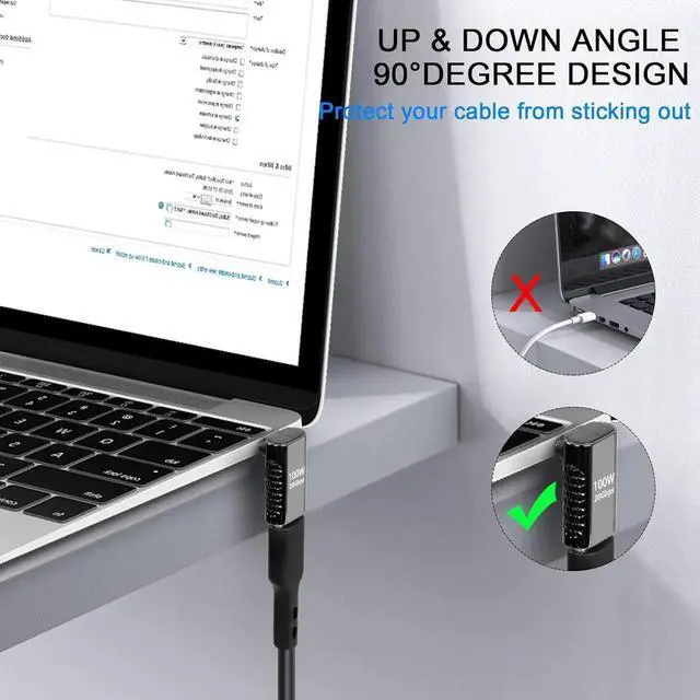 Alt view image 2 of 6 - JAENFONG USB Type C Male-to-Female Adapter 100W Fast Charging 20Gbps Data Transfer 90 Degree Design 8K & 60Hz Video Output Durable Aluminum Casing