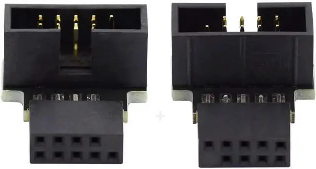 Main image of JAENFONG 2 Pack USB 2.0 Front Panel Header 9/10Pin Male to Female 90 Degree Angled Direction Gender Changer Connector Adapter