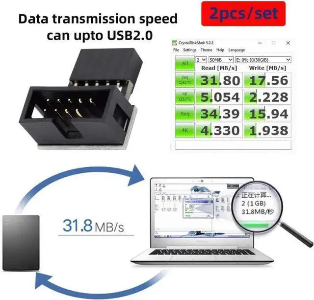 Alt view image 5 of 7 - JAENFONG 2 Pack USB 2.0 Front Panel Header 9/10Pin Male to Female 90 Degree Angled Direction Gender Changer Connector Adapter