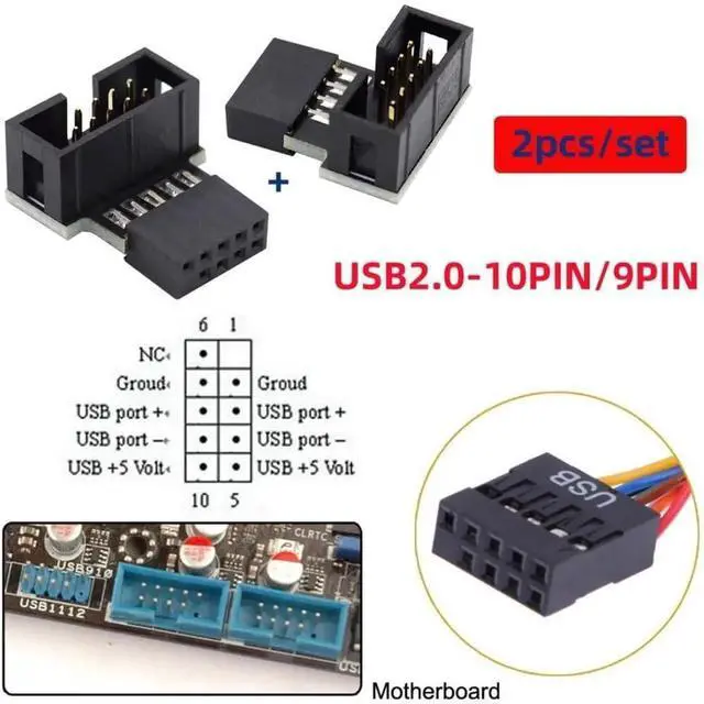 Alt view image 2 of 7 - JAENFONG 2 Pack USB 2.0 Front Panel Header 9/10Pin Male to Female 90 Degree Angled Direction Gender Changer Connector Adapter