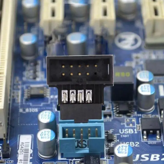 Alt view image 4 of 7 - JAENFONG 2 Pack USB 2.0 Front Panel Header 9/10Pin Male to Female 90 Degree Angled Direction Gender Changer Connector Adapter