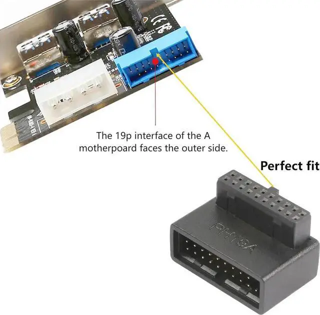 Alt view image 4 of 6 - JAENFONG 90 Degree USB 3.0 Motherboard Adapter 19 Pin/20 Pin Male to Female L Turn Right Angle Socket Extension Coupler for Desktop Motherboard Up Angle PH19A