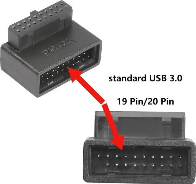 Alt view image 3 of 6 - JAENFONG 90 Degree USB 3.0 Motherboard Adapter 19 Pin/20 Pin Male to Female L Turn Right Angle Socket Extension Coupler for Desktop Motherboard Up Angle PH19A