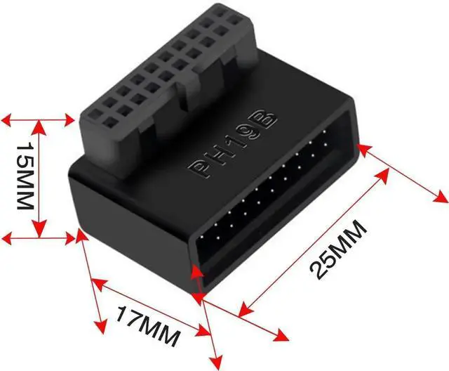 Alt view image 4 of 6 - JAENFONG USB 19Pin/20Pin 90 Degree Male to Female L Turn Right Angle Extension Adapter(Up Angled)