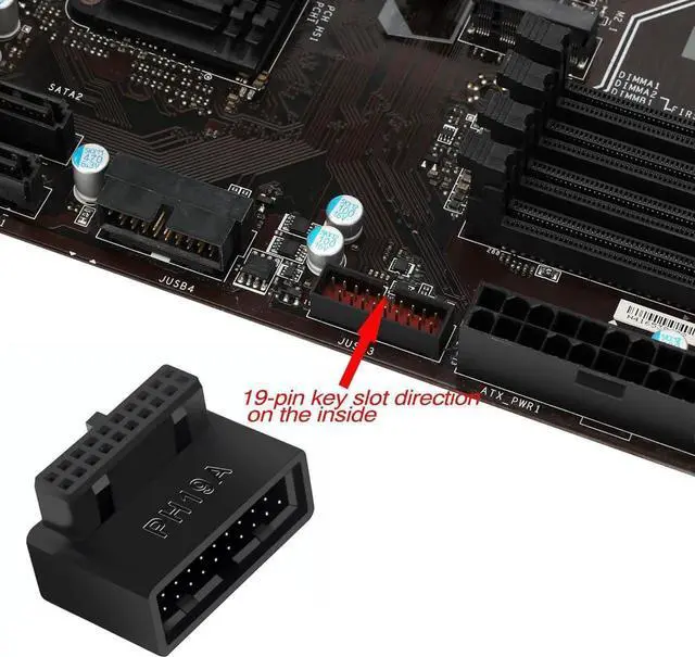 Alt view image 2 of 6 - JAENFONG USB 19Pin/20Pin 90 Degree Male to Female L Turn Right Angle Extension Adapter(Up Angled)