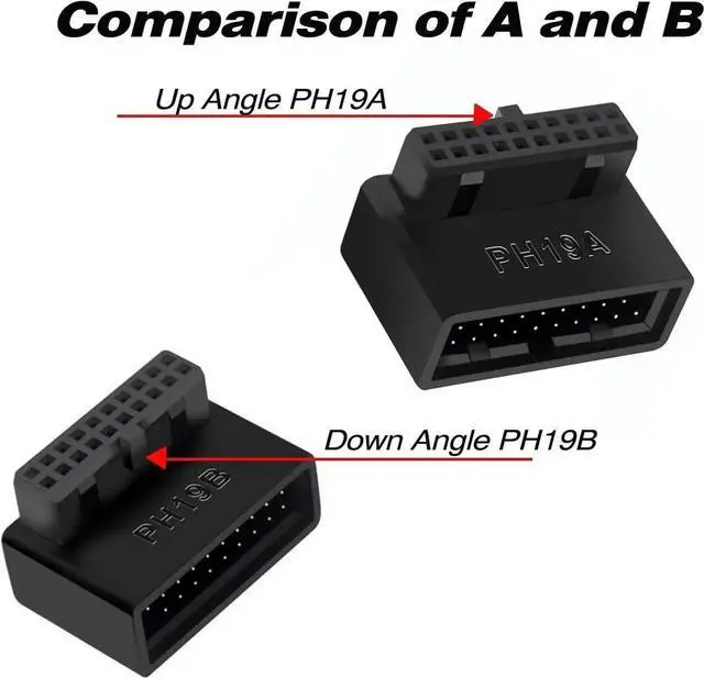 Main image of JAENFONG USB 19Pin/20Pin 90 Degree Male to Female L Turn Right Angle Extension Adapter(Up Angled)