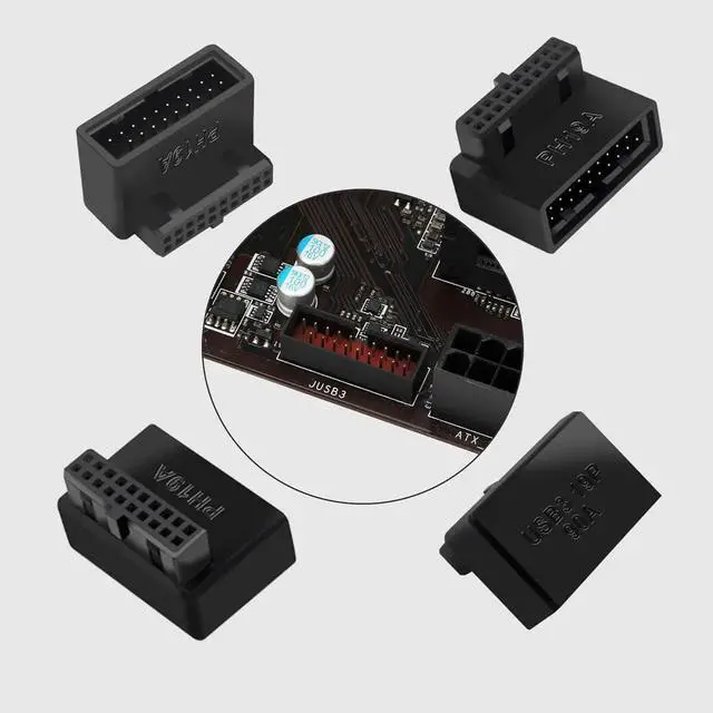 Alt view image 6 of 6 - JAENFONG USB 19Pin/20Pin 90 Degree Male to Female L Turn Right Angle Extension Adapter(Up Angled)