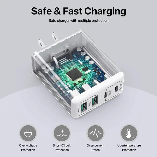 Alt view image 5 of 6 - USB C Wall Charger 40W 4-Port USB C Charger Block Fast Charging Block Dual Port PD+QC Wall Plug Multiport Type C for iPhone 16/1514/13/12/11/Pro Max/XS/XR/8/7 iPad Phone Tablet