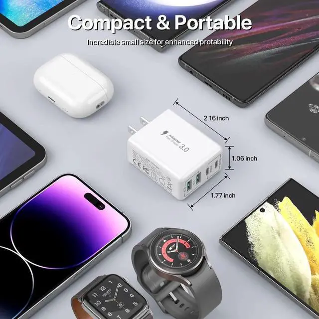 Alt view image 6 of 6 - USB C Wall Charger 40W 4-Port USB C Charger Block Fast Charging Block Dual Port PD+QC Wall Plug Multiport Type C for iPhone 16/1514/13/12/11/Pro Max/XS/XR/8/7 iPad Phone Tablet