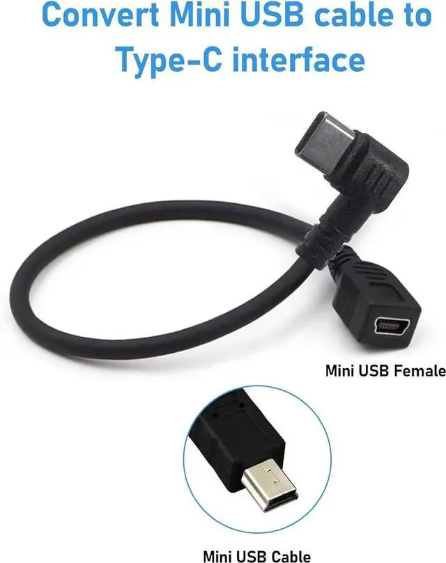 Alt view image 4 of 6 - JAENFONG Mini USB Female to USB Type C Male Cable 90 Degree USB-C Male to Mini USB Female Adapter Converter for Mini Dash Cam Hardwire Kit and More Mini USB Devices(Only for Charging)