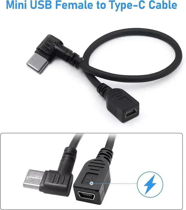 Alt view image 6 of 6 - JAENFONG Mini USB Female to USB Type C Male Cable 90 Degree USB-C Male to Mini USB Female Adapter Converter for Mini Dash Cam Hardwire Kit and More Mini USB Devices(Only for Charging)