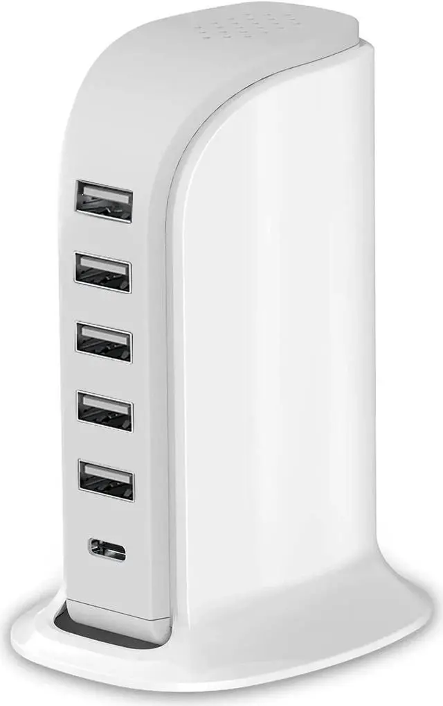 Main image of Charging Station for Multiple Devices 40W Wall Charger Block 5 USB Ports(Shared 6A) USB Charging Hub Smart IC Charger Tower with Type-C 3A for iPhone iPad Tablets Smartphones Home Office Use