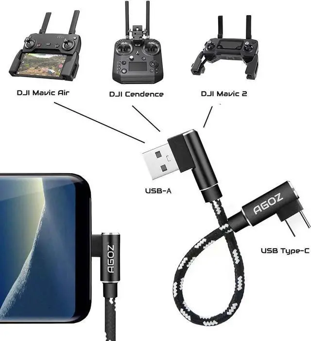 Alt view image 5 of 5 - JAENFONG 6 inch 90 Degree Right Angle Elbow USB A to USB C Cable Cord for Mavic PRO AIR OM 4 OM 5 Drone Remote Controller RC to USB A to USB C ( Galaxy Note 20 10 S25 S24 S23 S22 S21)