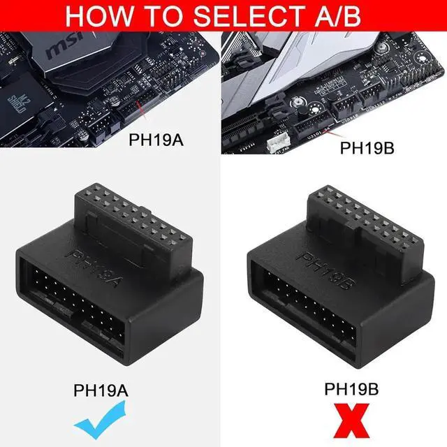 Alt view image 3 of 7 - JAENFONG USB 3.0 19/20 Pin 90 Degree Adapter Male to Female L Turn Right Angle Socket for Desktop Motherboard Internal Connector Up Angled(PH19A)