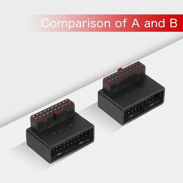 Alt view image 2 of 7 - JAENFONG USB 3.0 19/20 Pin 90 Degree Adapter Male to Female L Turn Right Angle Socket for Desktop Motherboard Internal Connector Up Angled(PH19A)
