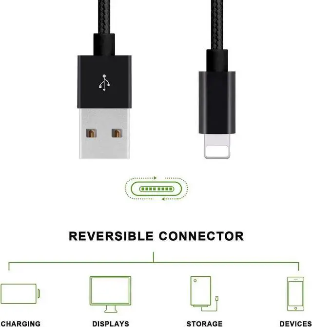 Alt view image 2 of 6 - Compatible Phone Cable [2Pack] 4FT Nylon Braided Fast Charging USB Cord Replcement for Phone X 8 8 Plus 7 7 Plus 6s 6s Plus 6 6 Plus 5 5S 5C SE Pad Air Mini and More (2 Pack Black 4 FT)