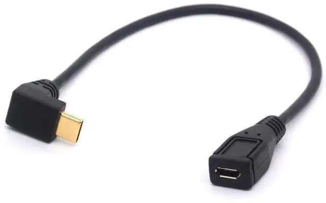 Main image of JAENFONG Micro USB to Type C Cable Cord 90 Degree Angled USB C Male to Micro B Female OTG Adapter Converter for MacBook Pro Laptop Android Devices (USB C/Type C Positive)