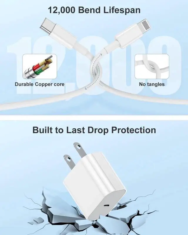 Alt view image 2 of 7 - 3Pack iPhone Charger Fast Charging 20W Fast PD USB C Wall Charger Adapter with 6Ft USB C to Lightning Cable Compatible for iPhone 14/14 Plus/14 Pro/14 Pro Max/13/ White