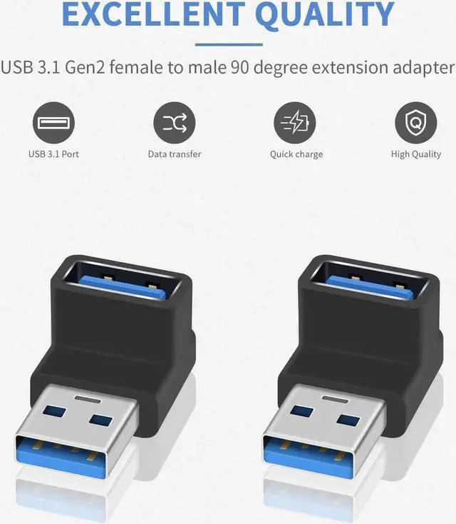Alt view image 7 of 7 - JAENFONG 90 Degree USB 3.0 Adapter 10Gbps USB Extender Adapter Type A Male to Female Cable Adapter UP Angle Type A to A Adapter for Hard Drive Keyboard Laptop 2Pack