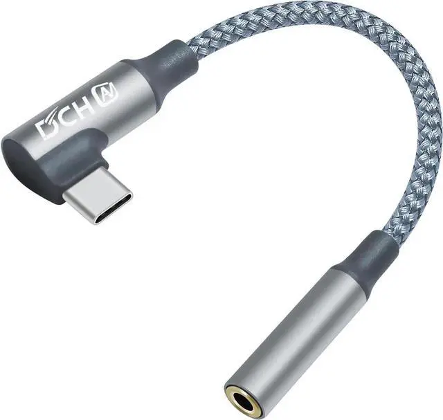 Main image of JAENFONG Right Angle USB C to 3.5mm Audio Adapter Headphone Jack USBc 3.5 mm Cable Aux USB Type C Cord Male Female Dongle DAC Chip for Android Phone Tablet Laptop Speaker Microphone Car Stereo Grey